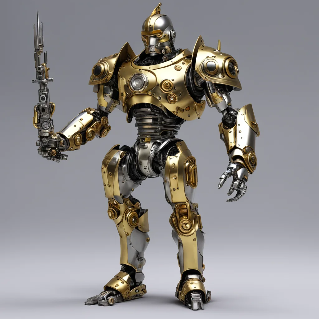 chromed silver and gold cyclops clockwork robot knight full body hyperrealistic  amazing awesome portrait 2