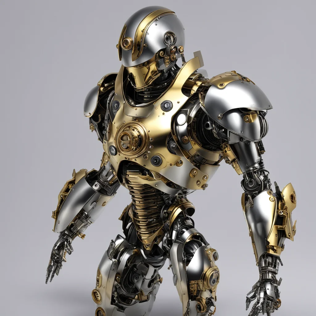 chromed silver and gold cyclops clockwork robot knight full body hyperrealistic  good looking trending fantastic 1