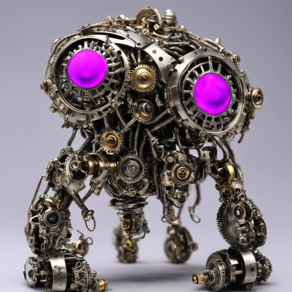 chromed silver and gold horrifying giger bio mechanical monster robots made with gears steampunk with glowing pink eye cyclops confident engaging wow artstation art 3