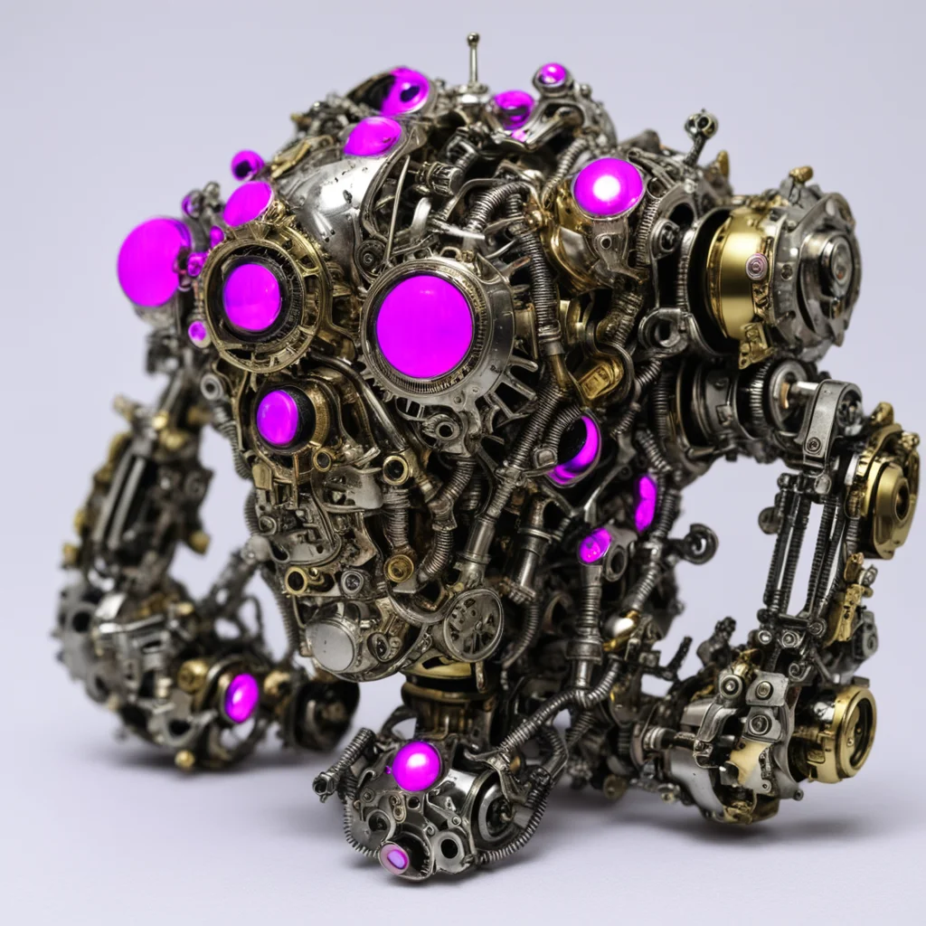 chromed silver and gold horrifying giger bio mechanical monster robots made with gears steampunk with glowing pink eye cyclops good looking trending fantastic 1