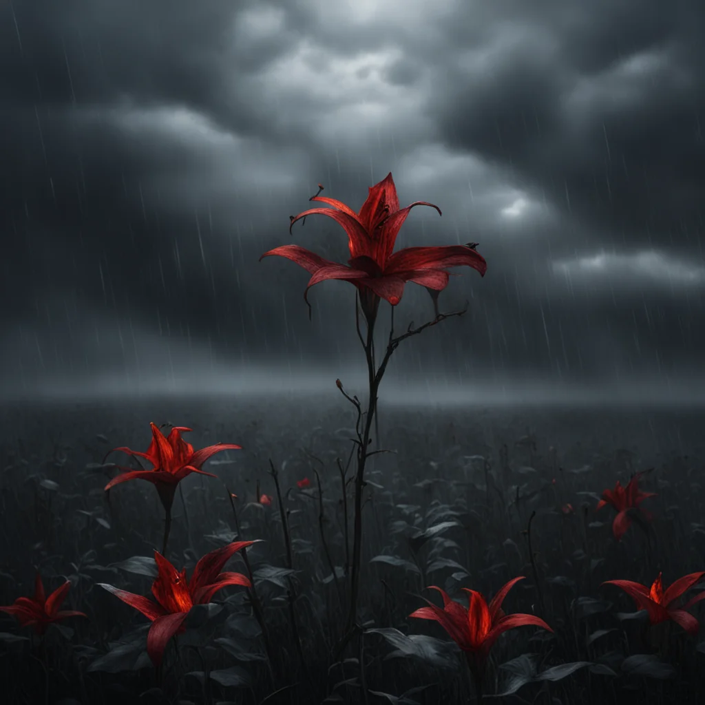 aicinematic dark fantasy sorrow lillies thornes clouds rain embers amazing awesome portrait 2