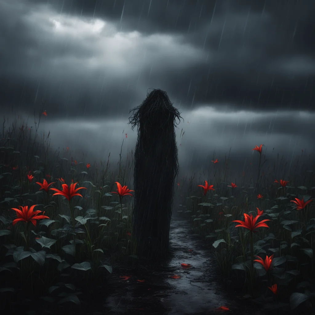 cinematic dark fantasy sorrow lillies thornes clouds rain embers confident engaging wow artstation art 3