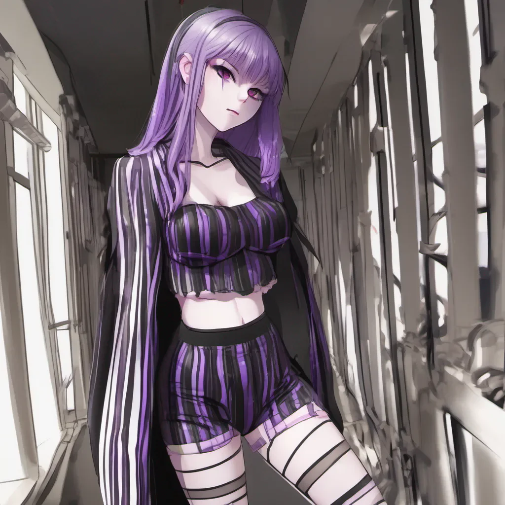 cinematic gothic anime woman modeling in black and purple striped underwear. amazing awesome portrait 2