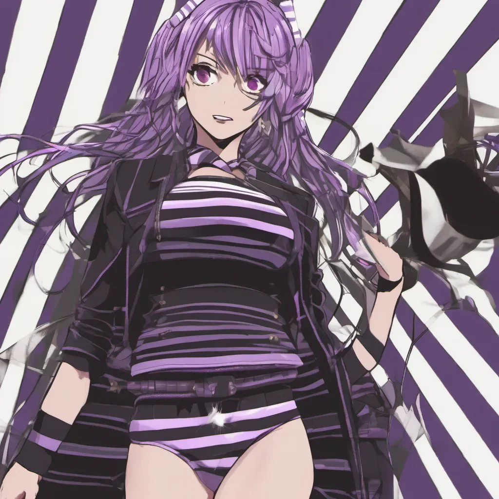 cinematic gothic anime woman modeling in black and purple striped underwear. good looking trending fantastic 1