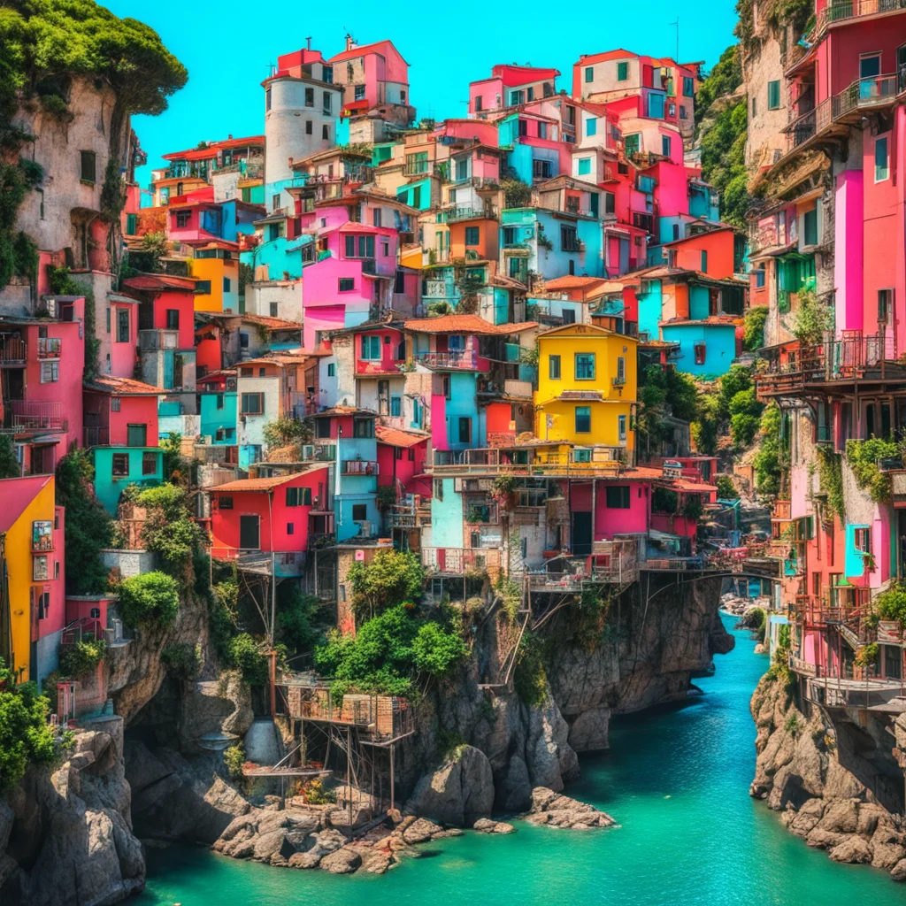 cinque terre italy retro futuristic raygun gothic stylehouses billboards neon japanese signs pagodas greek statues utopia amazing awesome portrait 2