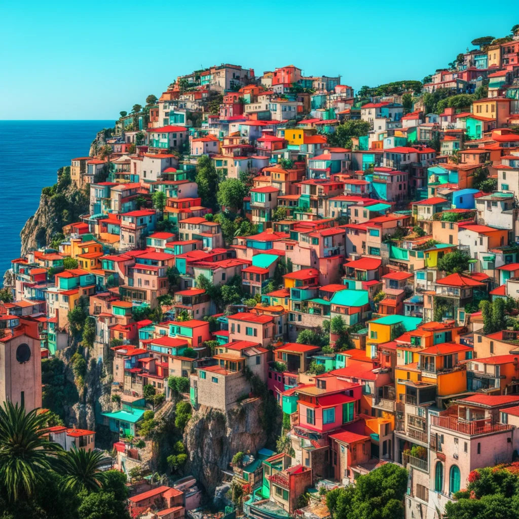 cinque terre italy retro futuristic raygun gothic stylehouses billboards neon japanese signs pagodas greek statues utopia confident engaging wow artstation art 3