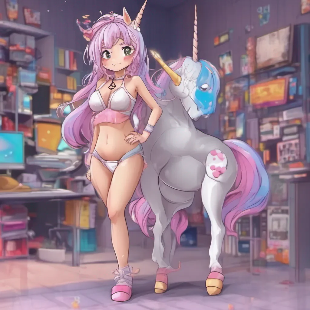 clean full body portrait of an adorable nerdy anime woman in unicorn underwear good looking trending fantastic 1