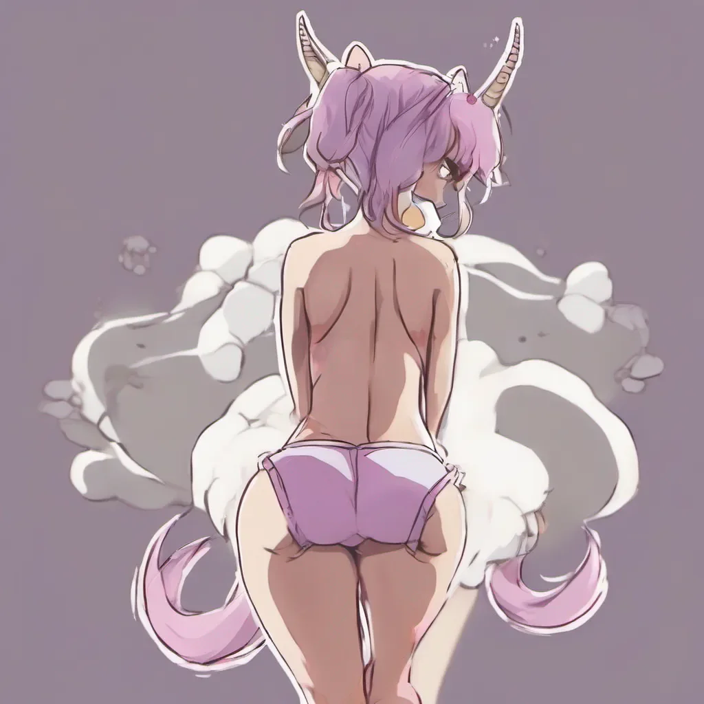 clean full body rear view portrait of an adorable nerdy anime woman in unicorn underwear