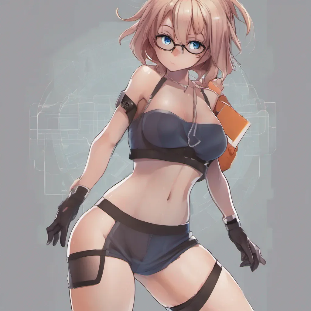 clean full body shot of an adorable nerdy anime woman in a g string