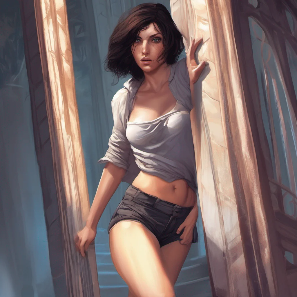 aiclose up digital illustration of a young dark haired woman sneaking. sneaking pose%2C low angle%2C low cut clothing%2C in the style of fantasy%2C digital illustration%2C artgerm   ar 9%3A16 good looking trending fantastic 1