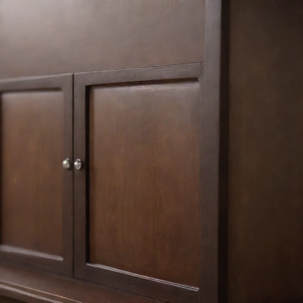 aiclose up of a lightly decorated wooden cabinet dark brown%2C blurred at the edge