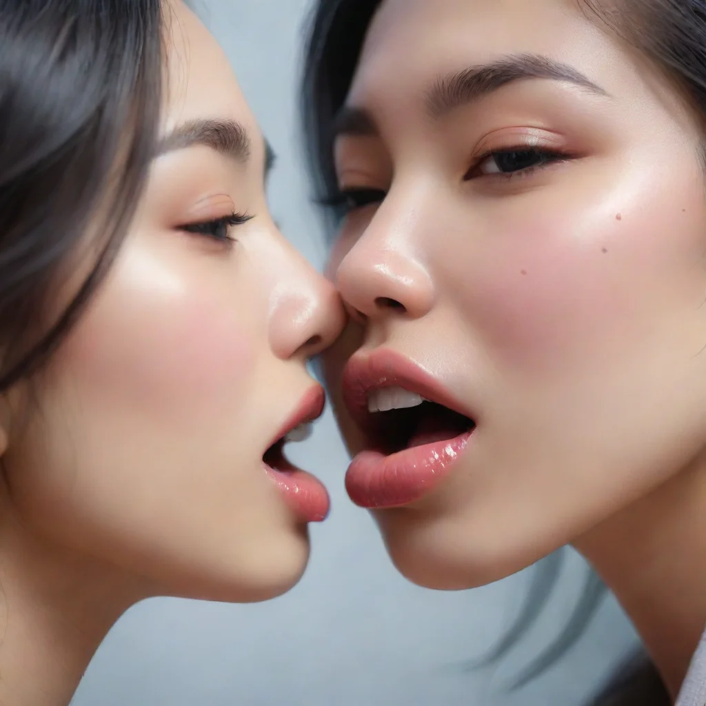 close up of two asian girls french kissing with lips%252c tongues and saliva confident engaging wow artstation art 3