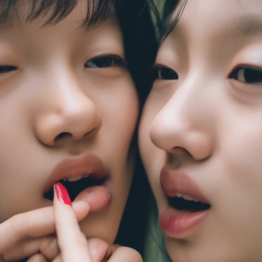aiclose up of two asian girls french kissing with lips%2C tongues and saliva amazing awesome portrait 2
