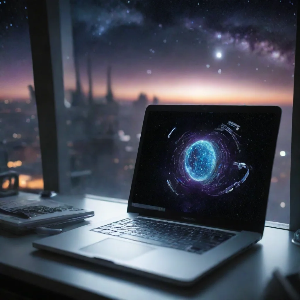 coding on laptop space station other galaxy in window aesthetic hd