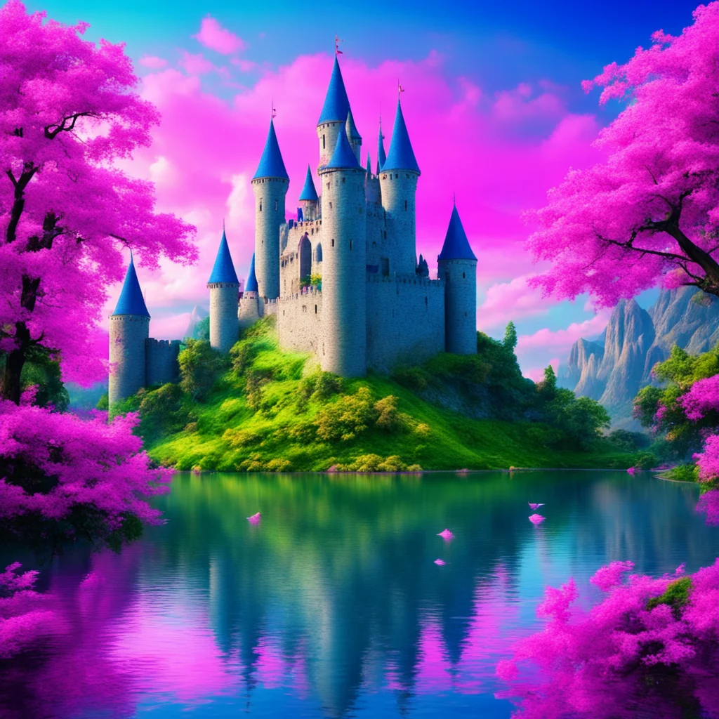 colorful amazing castle epic blue and pink fantasy castle moat amazing awesome portrait 2