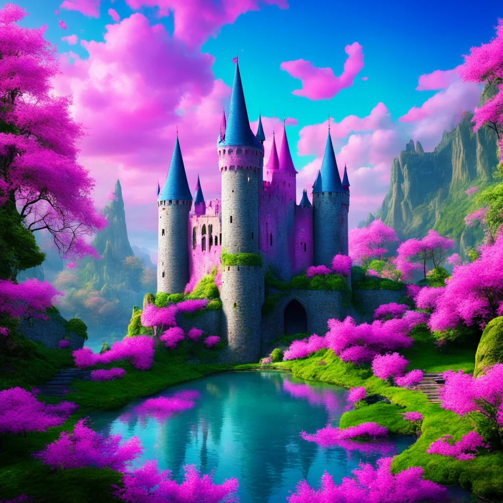 colorful amazing castle epic blue and pink fantasy castle moat confident engaging wow artstation art 3