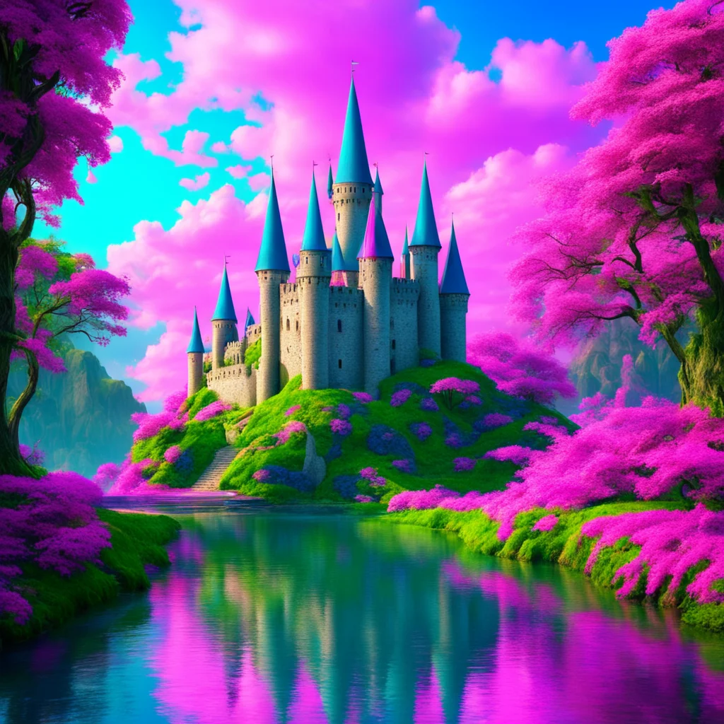 colorful amazing castle epic blue and pink fantasy castle moat good looking trending fantastic 1