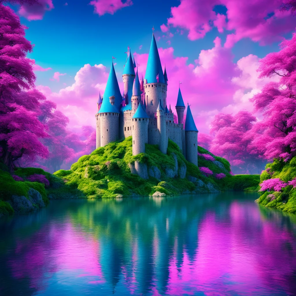 colorful amazing castle epic blue and pink fantasy castle moat