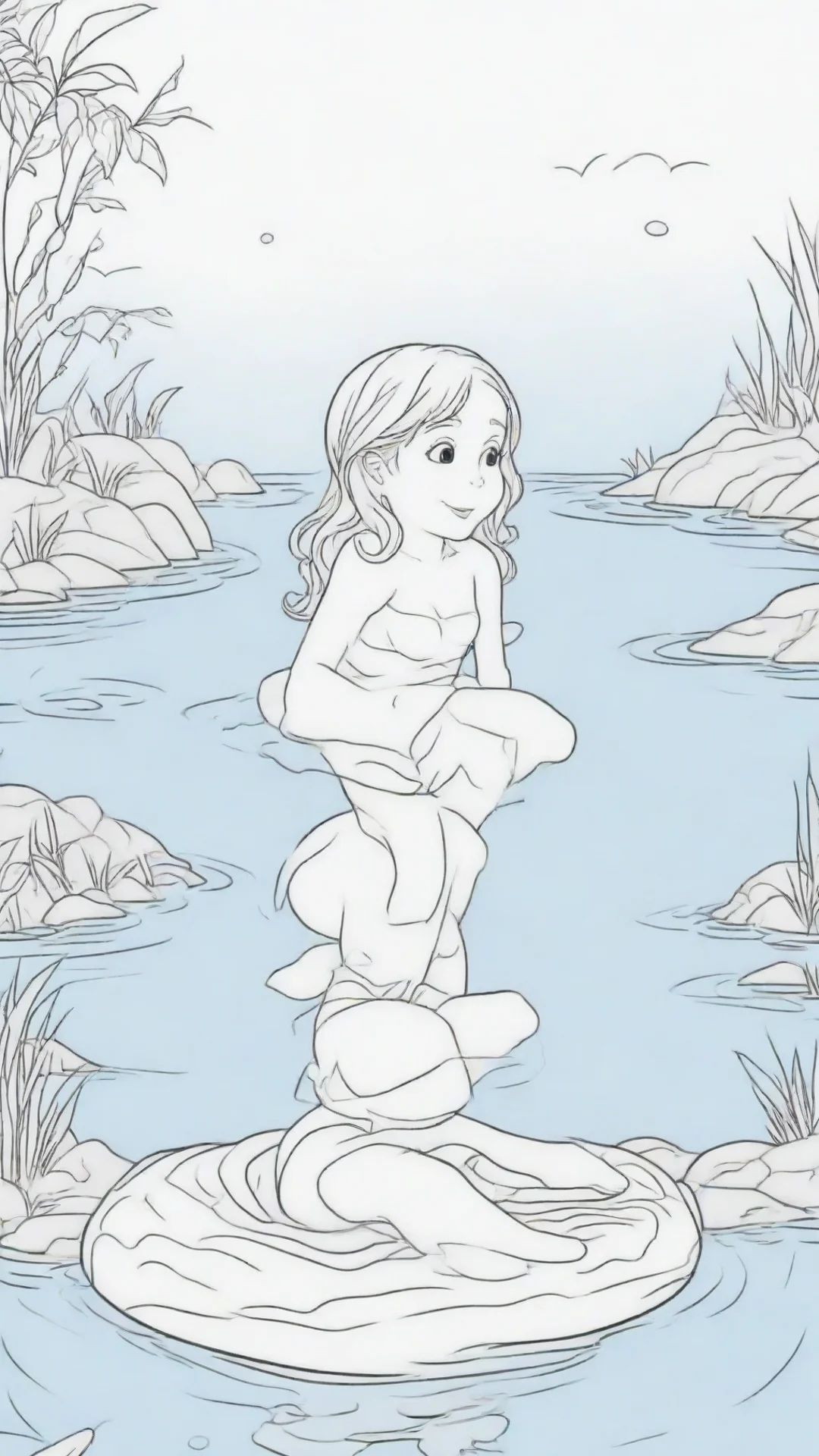 aicoloring book page for kids%2C allegator basking in the sun sitting in water%2C cool background%2C thin lines%2C low detail%2C no shading%2C no colors tall