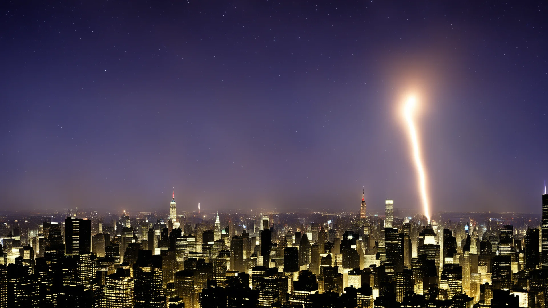 comet crashing into new york at night confident engaging wow artstation art 3 wide