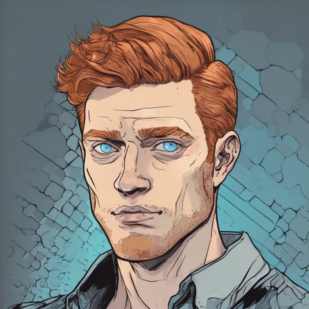 aicomic book art style portrait of a man with ginger hair and blue eyes