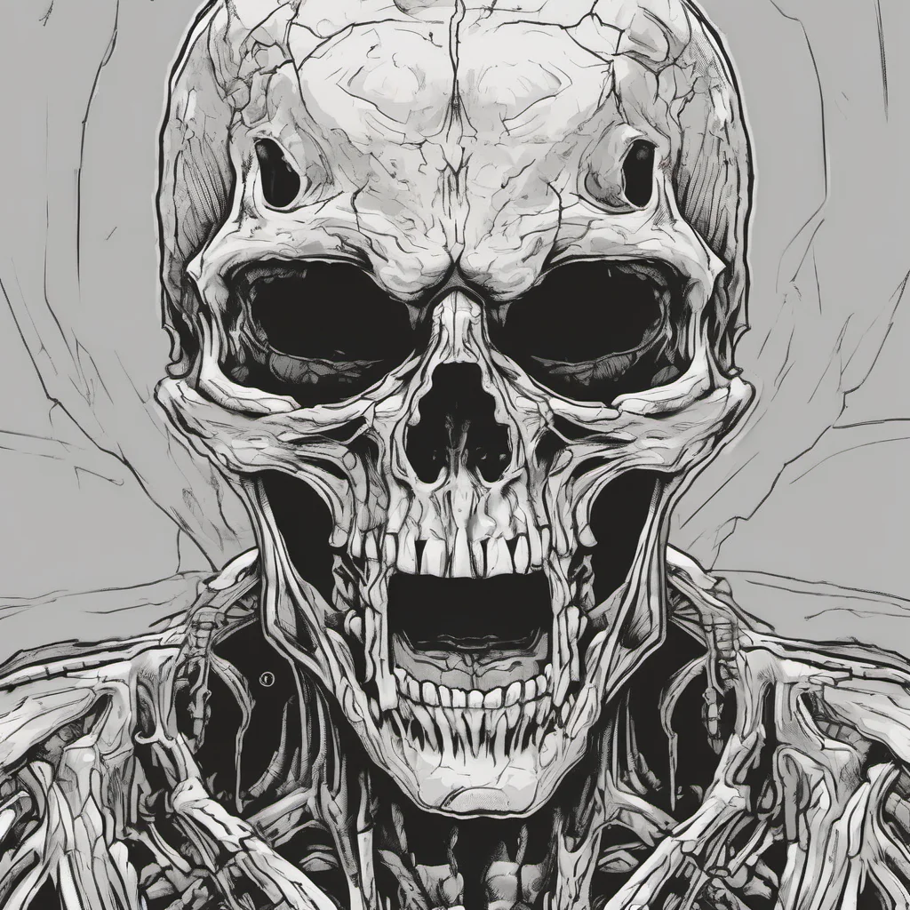 comic book skeleton head open mouth portrait sinister outline