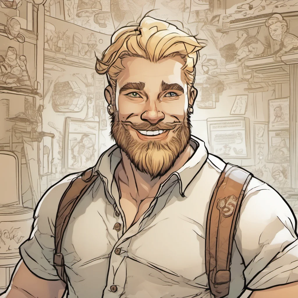 comic book young adult male dwarf blond short beard smiling good looking trending fantastic 1