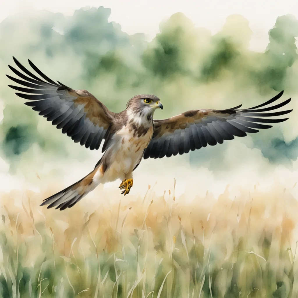 aicooper%27s hawk flying twoards camera in watercolor style in a field amazing awesome portrait 2