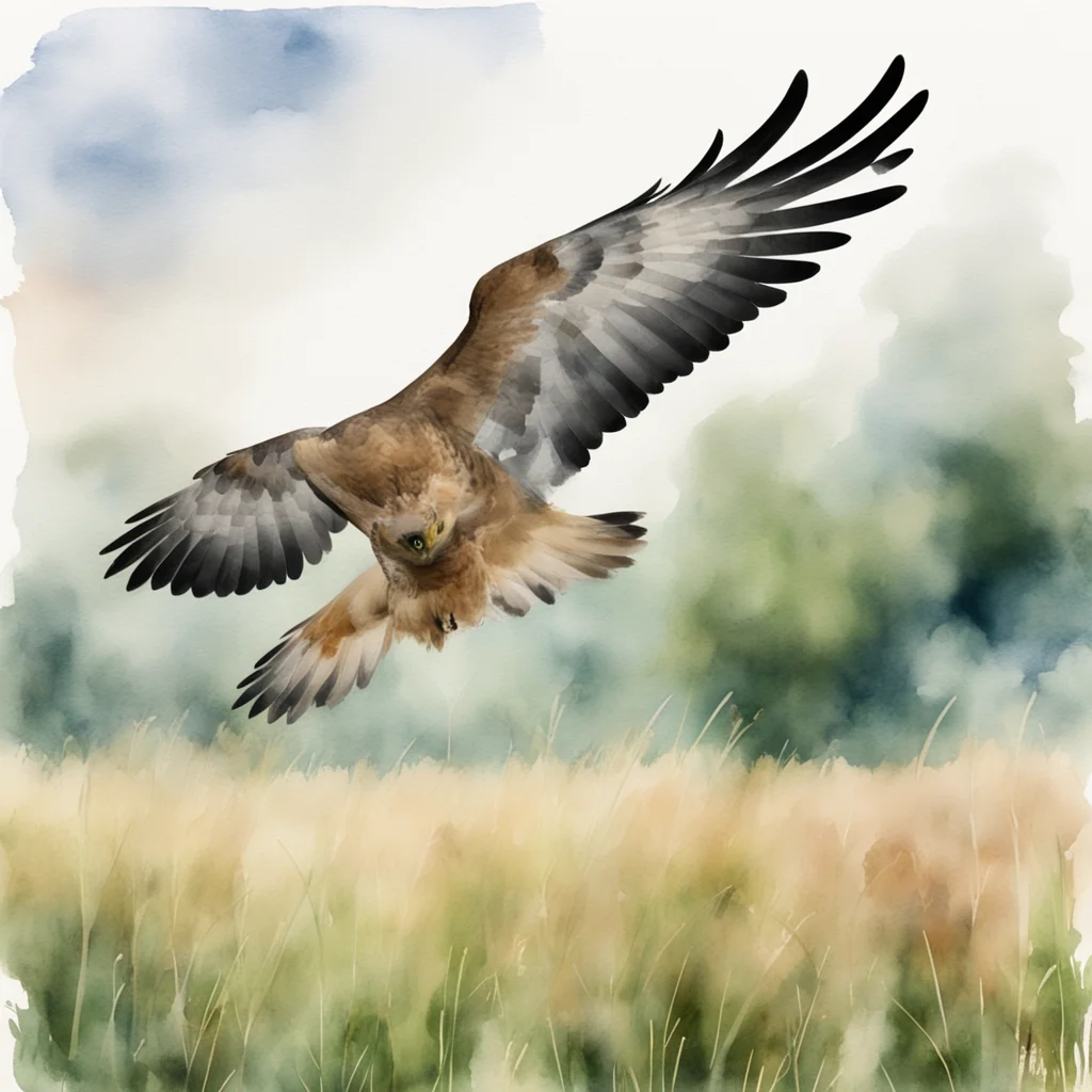 aicooper%27s hawk flying twoards camera in watercolor style in a field good looking trending fantastic 1