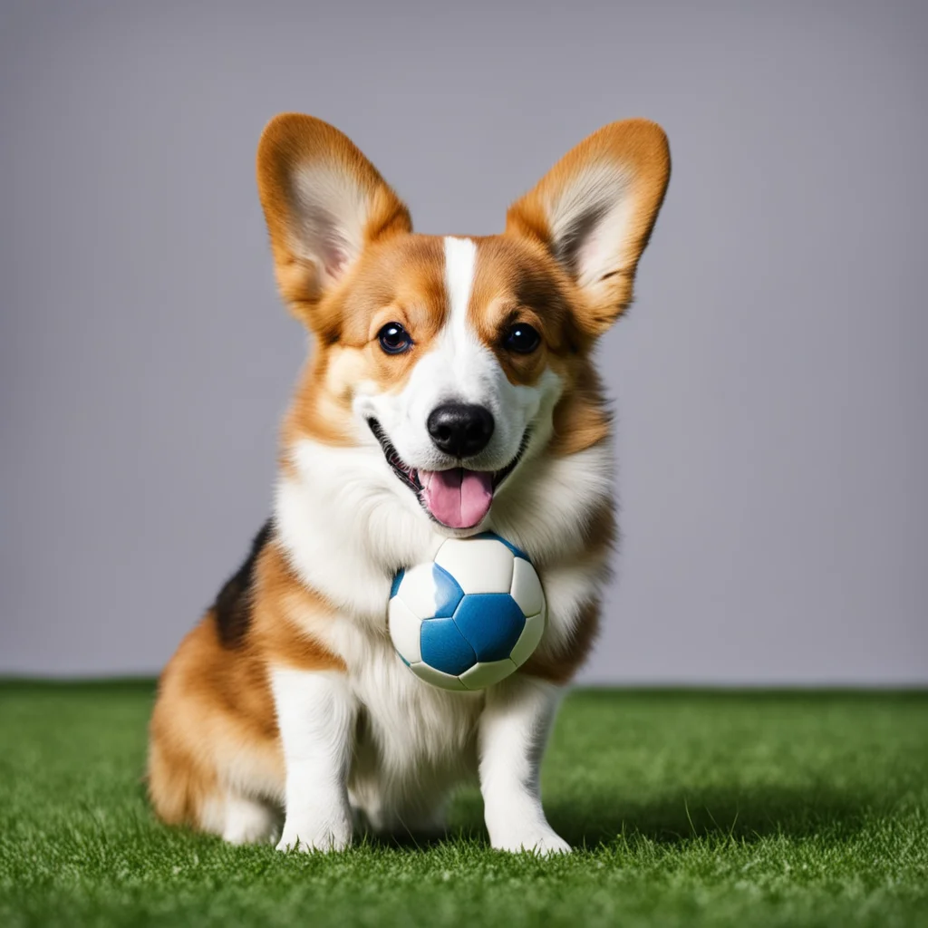 aicorgi dog holding a soccer ball amazing awesome portrait 2