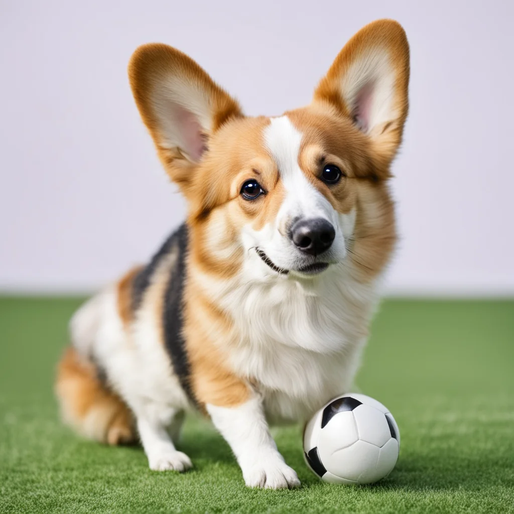 aicorgi dog holding a soccer ball confident engaging wow artstation art 3