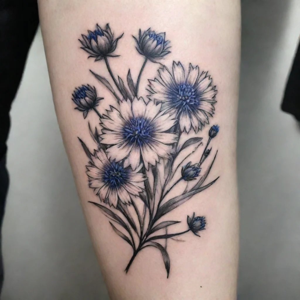 cornflowers black and white fine line tattoo