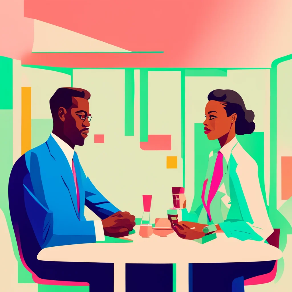 aicorporate memphis art style%3A two people conversing at a table good looking trending fantastic 1