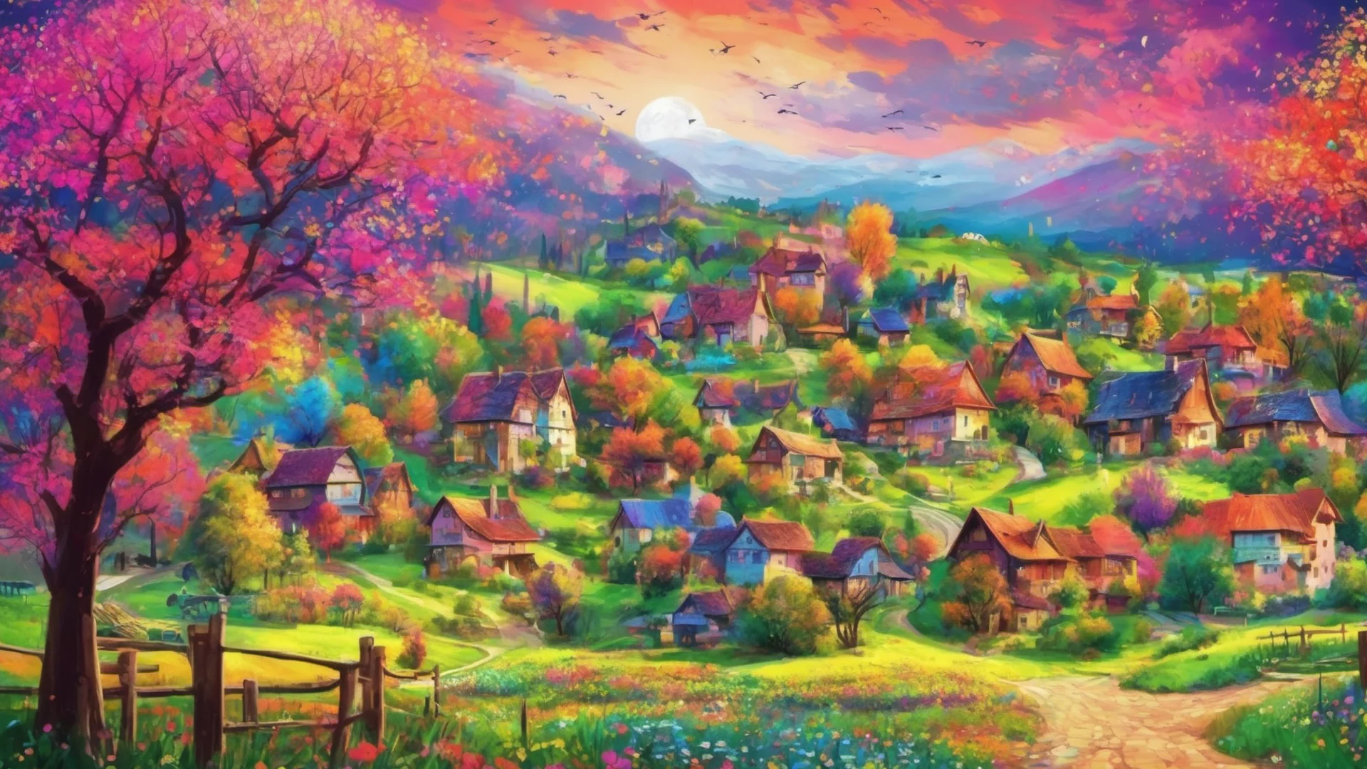 aicountryside village stunning colorful flowers colorful trees colorful stary sky epic lovely  amazing awesome portrait 2 wide