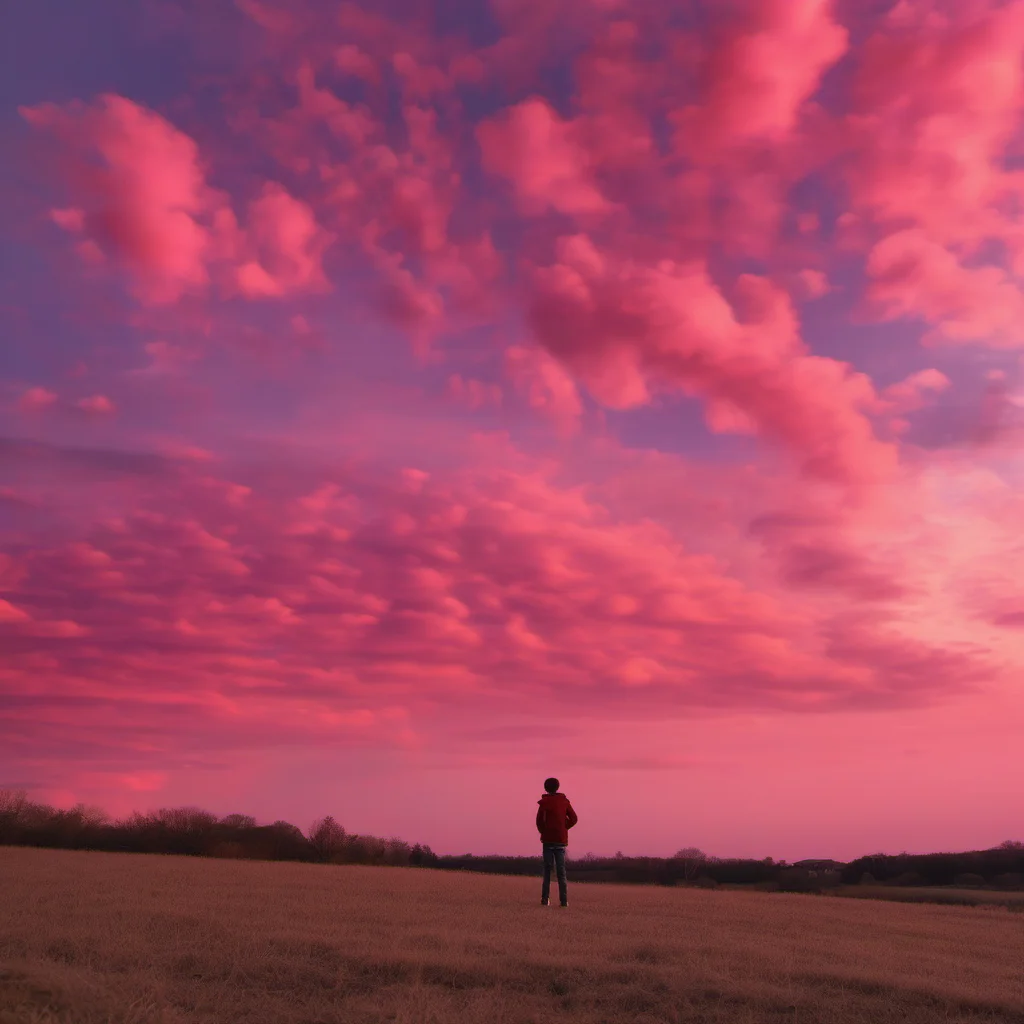 county side boy enjoying red pink clouds in sunset cold amazing awesome portrait 2