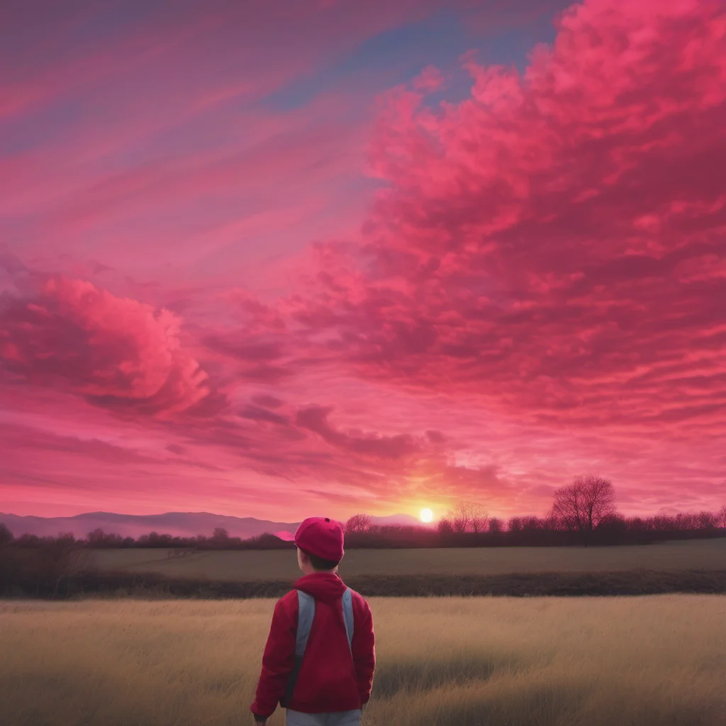 aicounty side boy enjoying red pink clouds in sunset cold