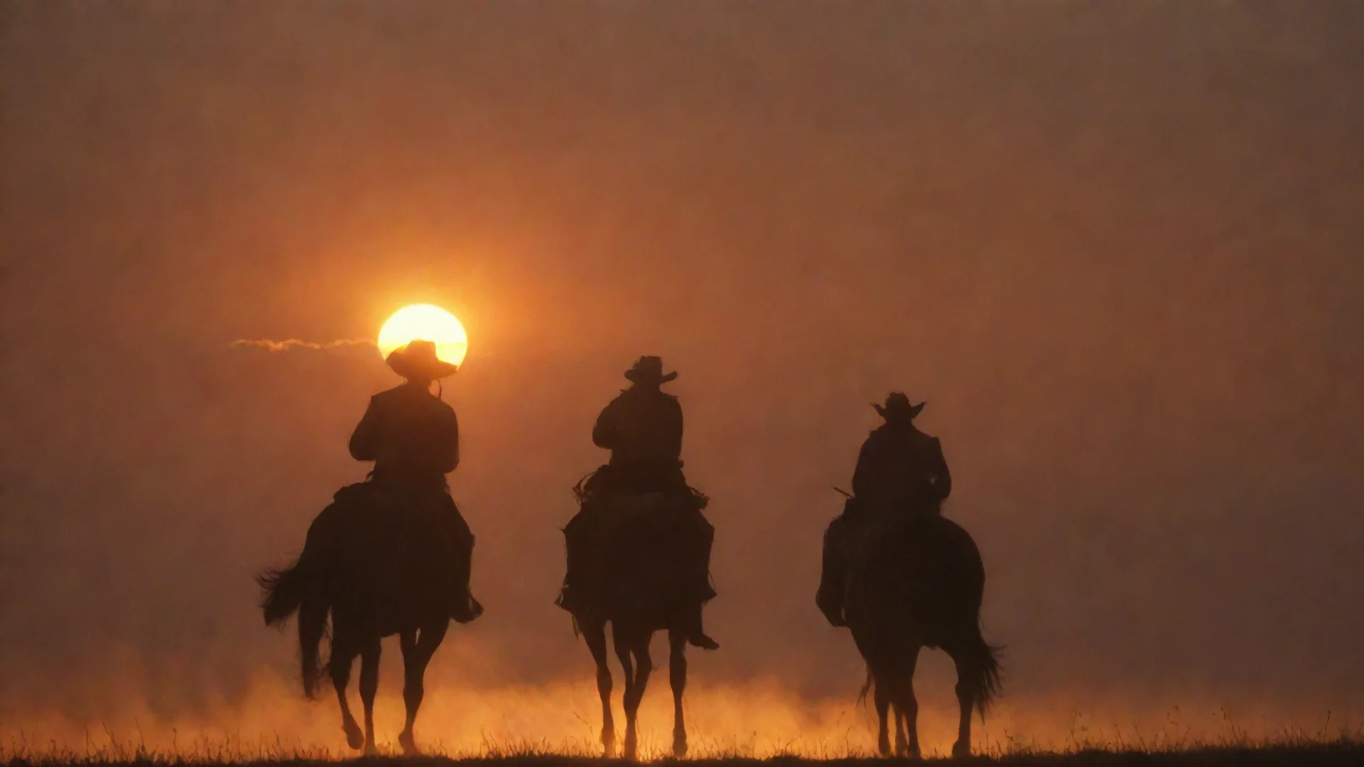 cowboy riding into the sunset wide