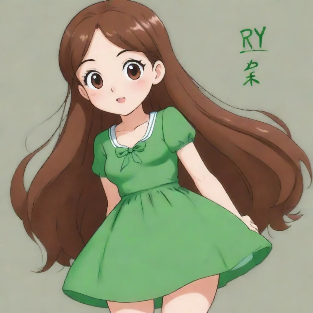 aicrayon shin chan girl with long and brown hair. she wears a green dress and the name ry is written above her