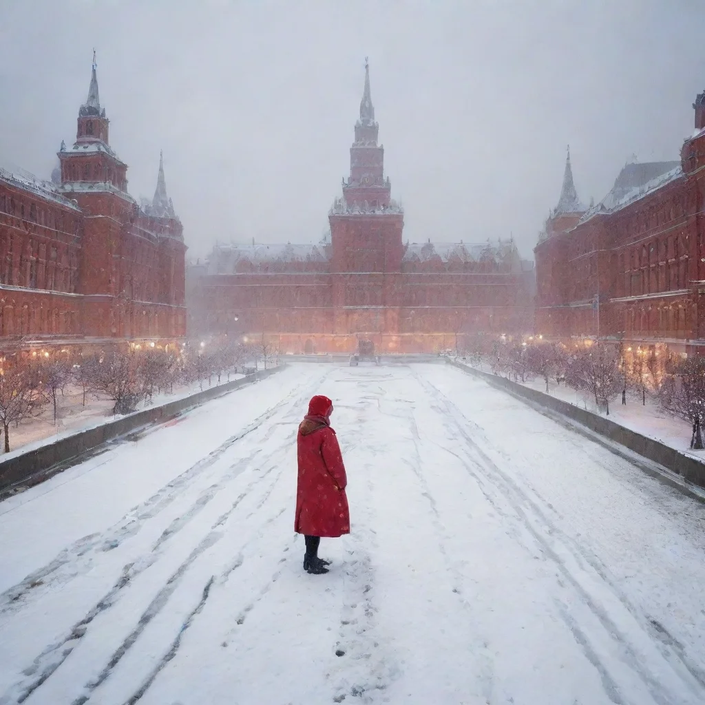 aicrea imagen de la plaza roja de moscu nevando realista