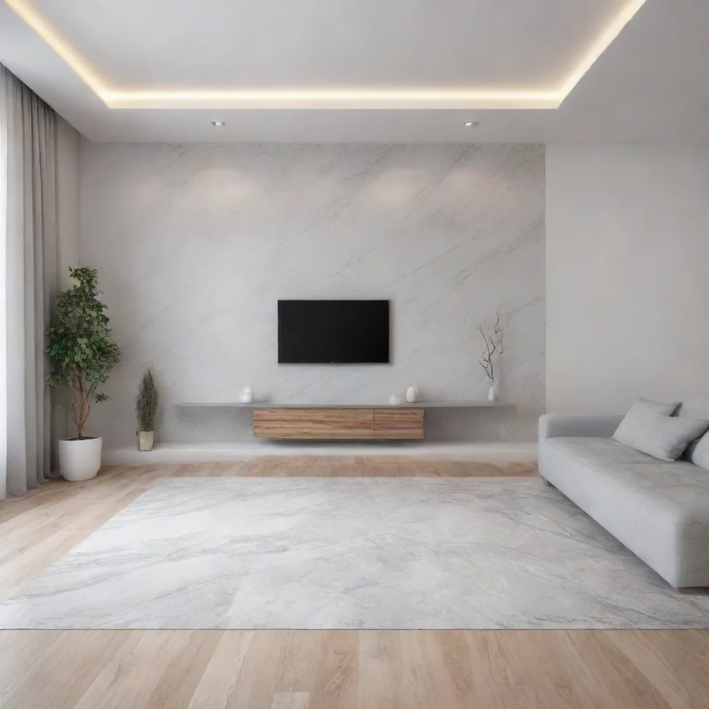 aicrea imagen frontal real de salon moderno minimalista en colores blanco y gris con suelo de marmol%2C techo de vigas de madera y luz natural y con un cuadro colgado %28frontal%29