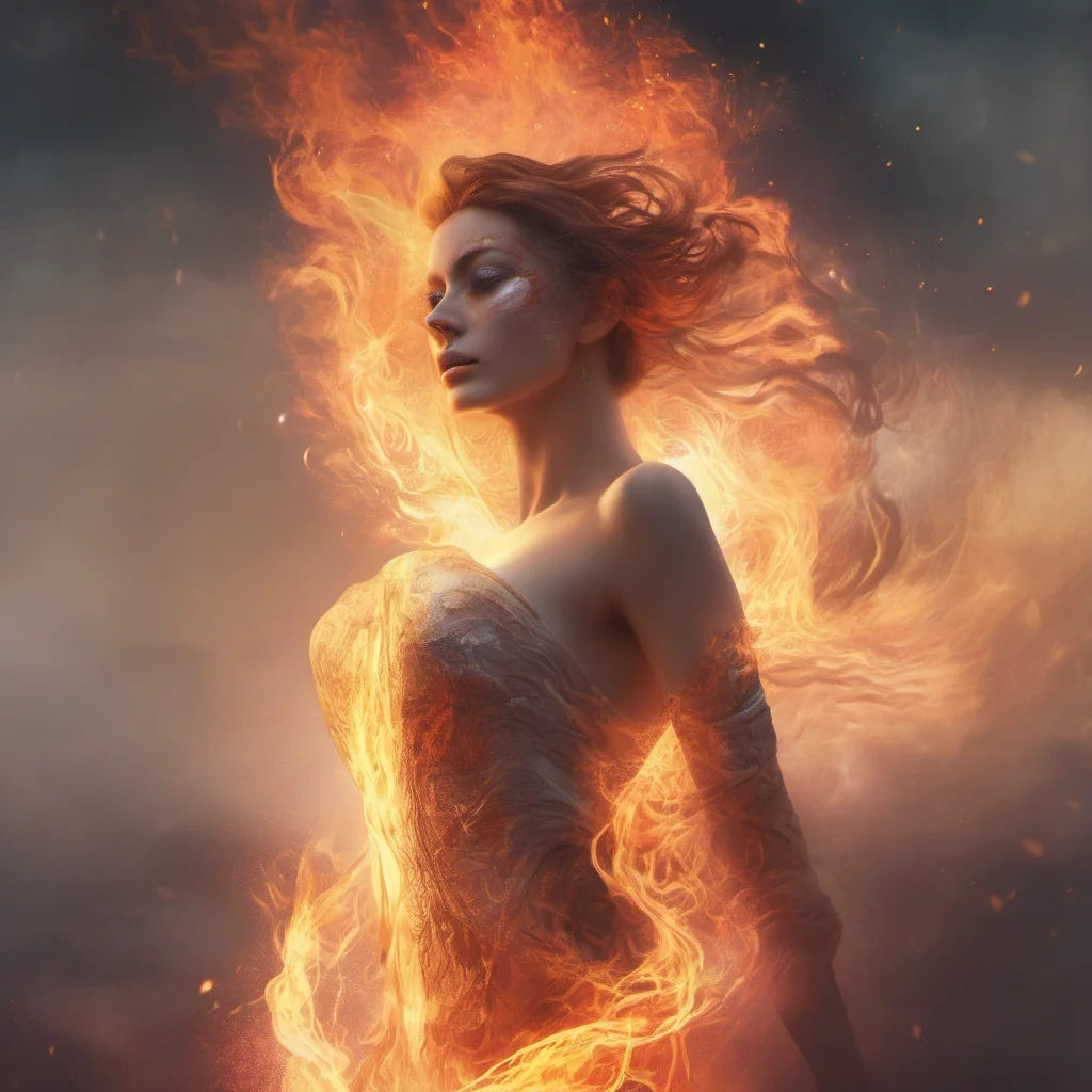 create a book cover featuring an ethereal female form made of fire