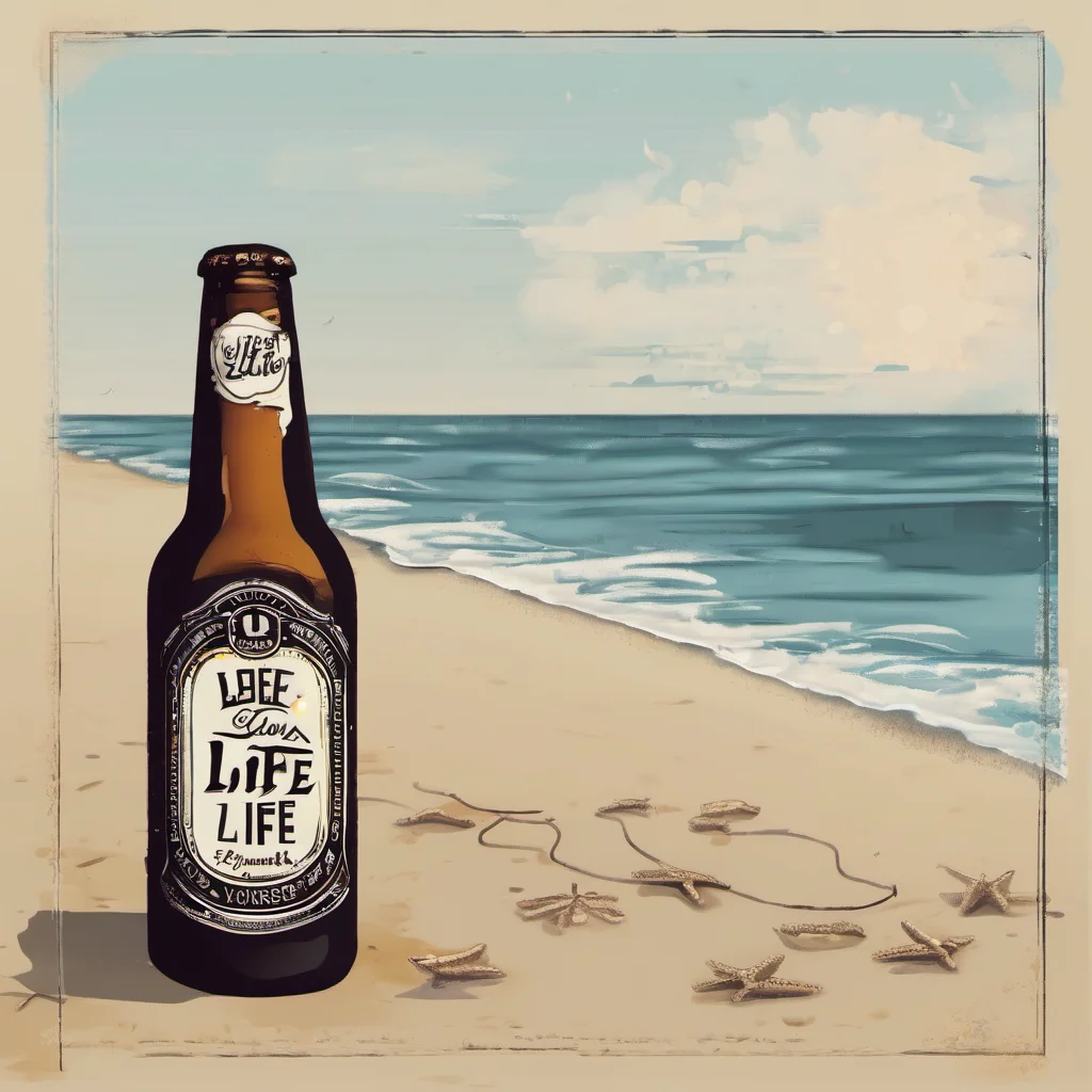 create an image of a beer bottle on the beach with the term long live life confident engaging wow artstation art 3