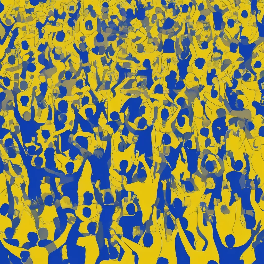 aicrowd celebrating%2C yellow and blue. 