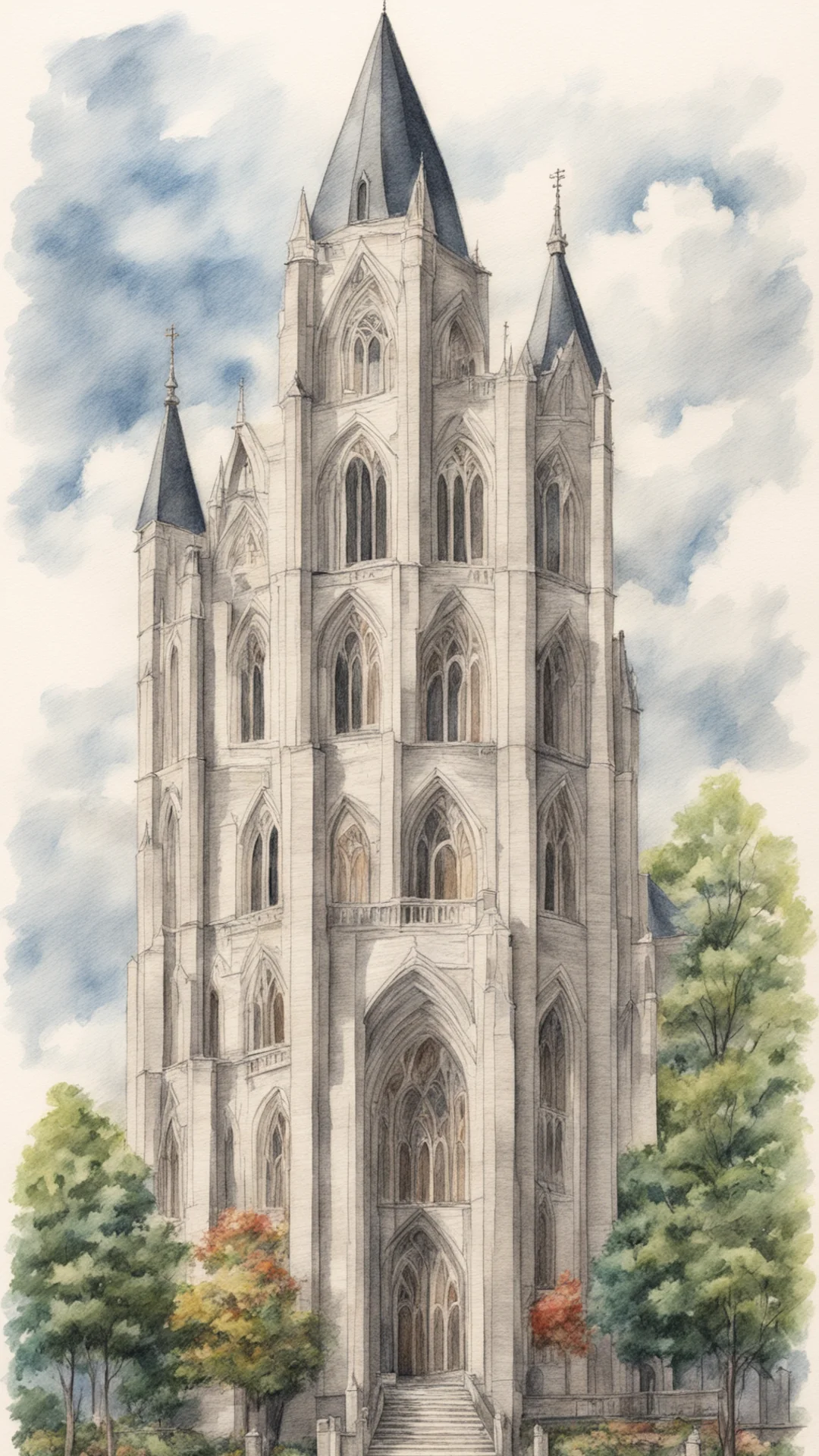 aicrude color pencil drawing of a beautiful church amazing awesome portrait 2 tall