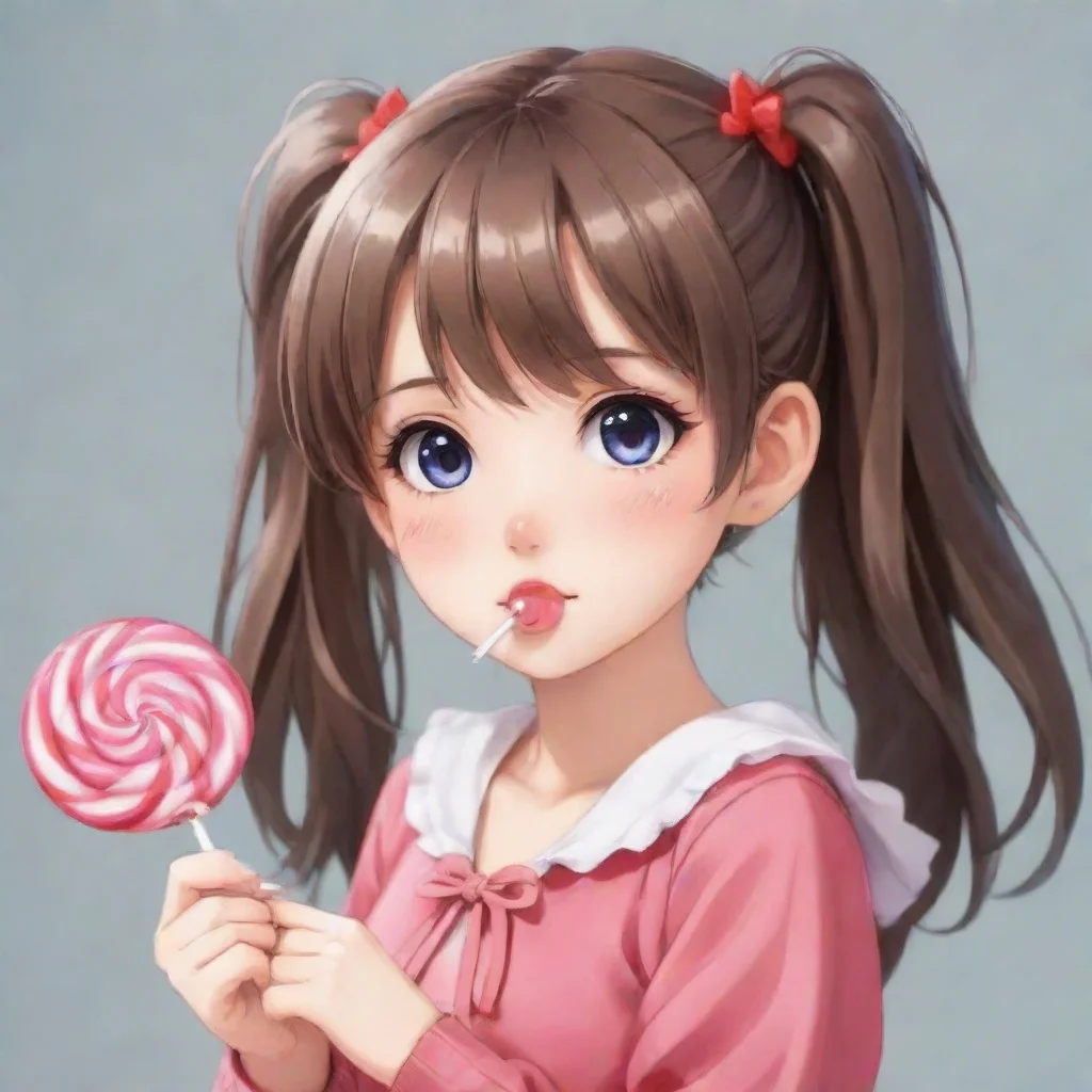 cute anime girl holding a lolipop