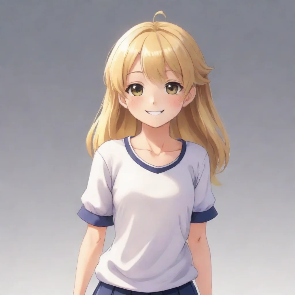aicute blonde anime girl smiling standing
