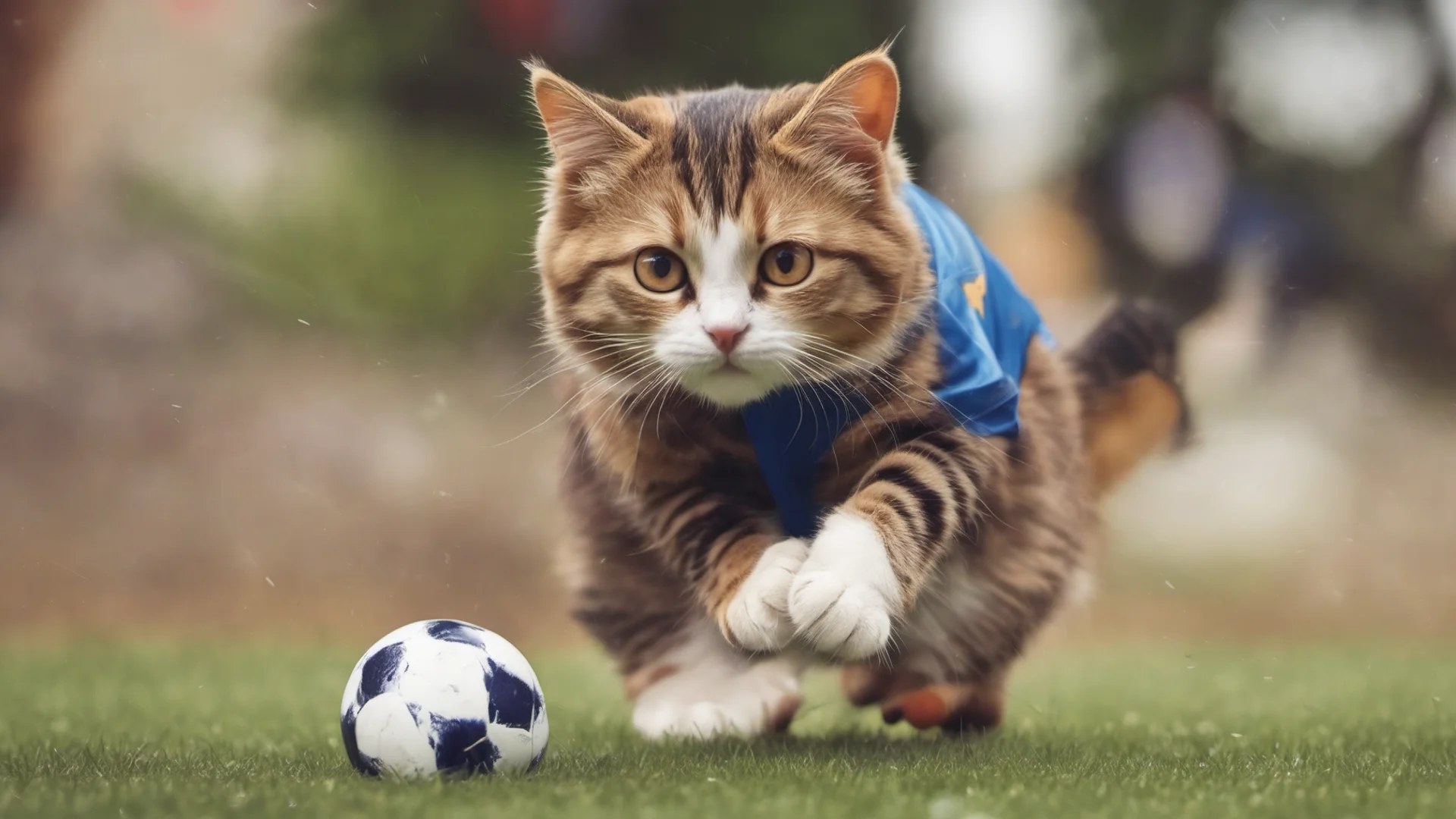 cute cat playing football with messi confident engaging wow artstation art 3 wide