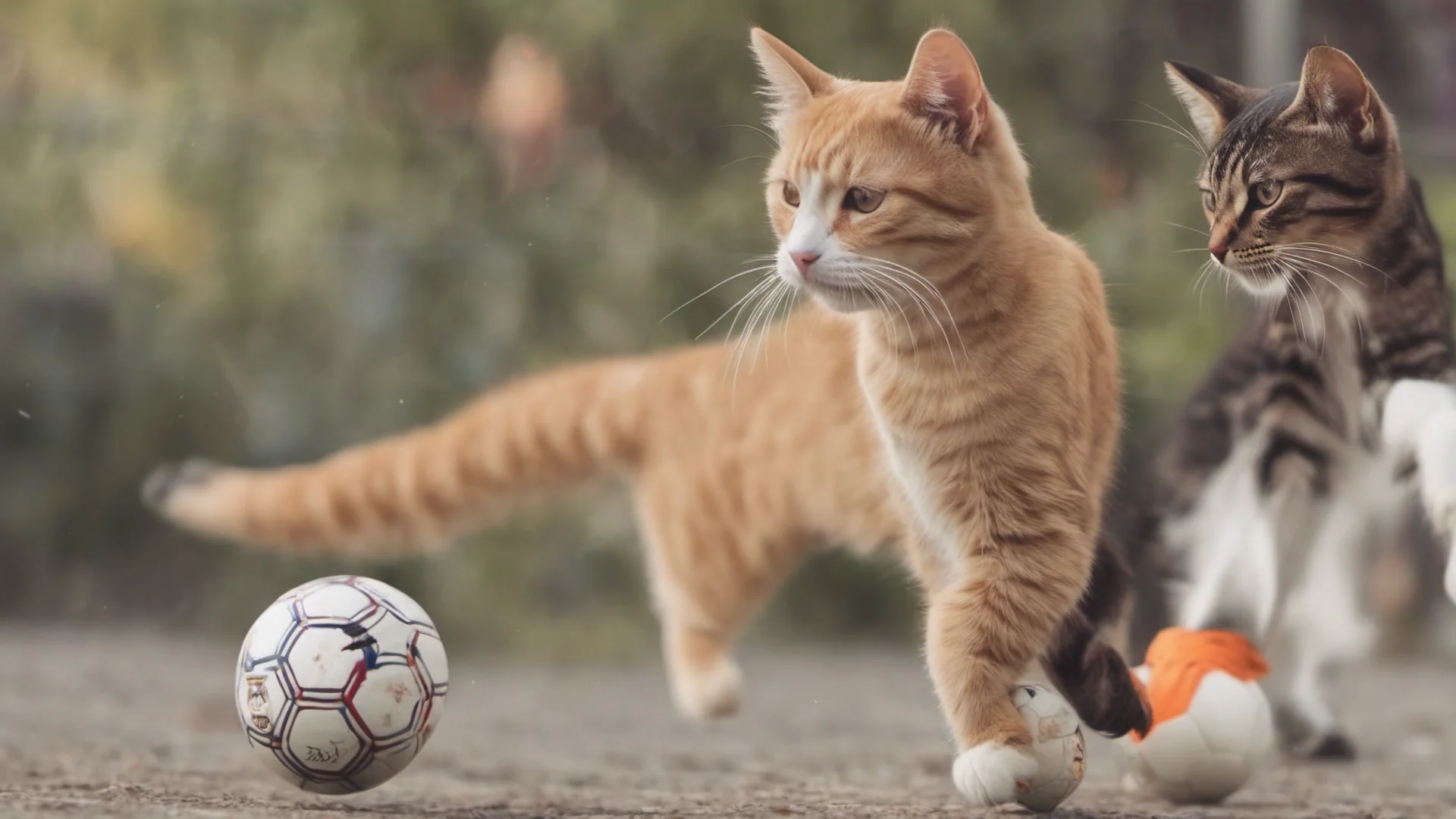 cute cat playing football with messi wide
