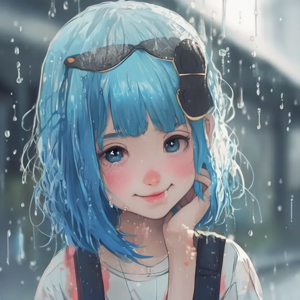 aicute girl with wet blue hair
