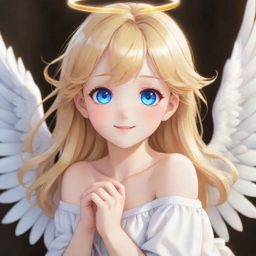 cute happy blonde anime anime angel with blue eyes